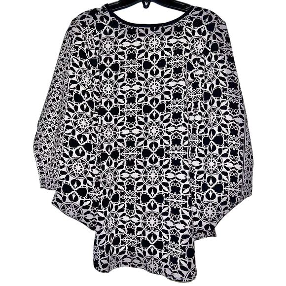 Lovestitch Women's Medium Cross Front Black & White Geometric Print Blouse - Picture 2 of 4